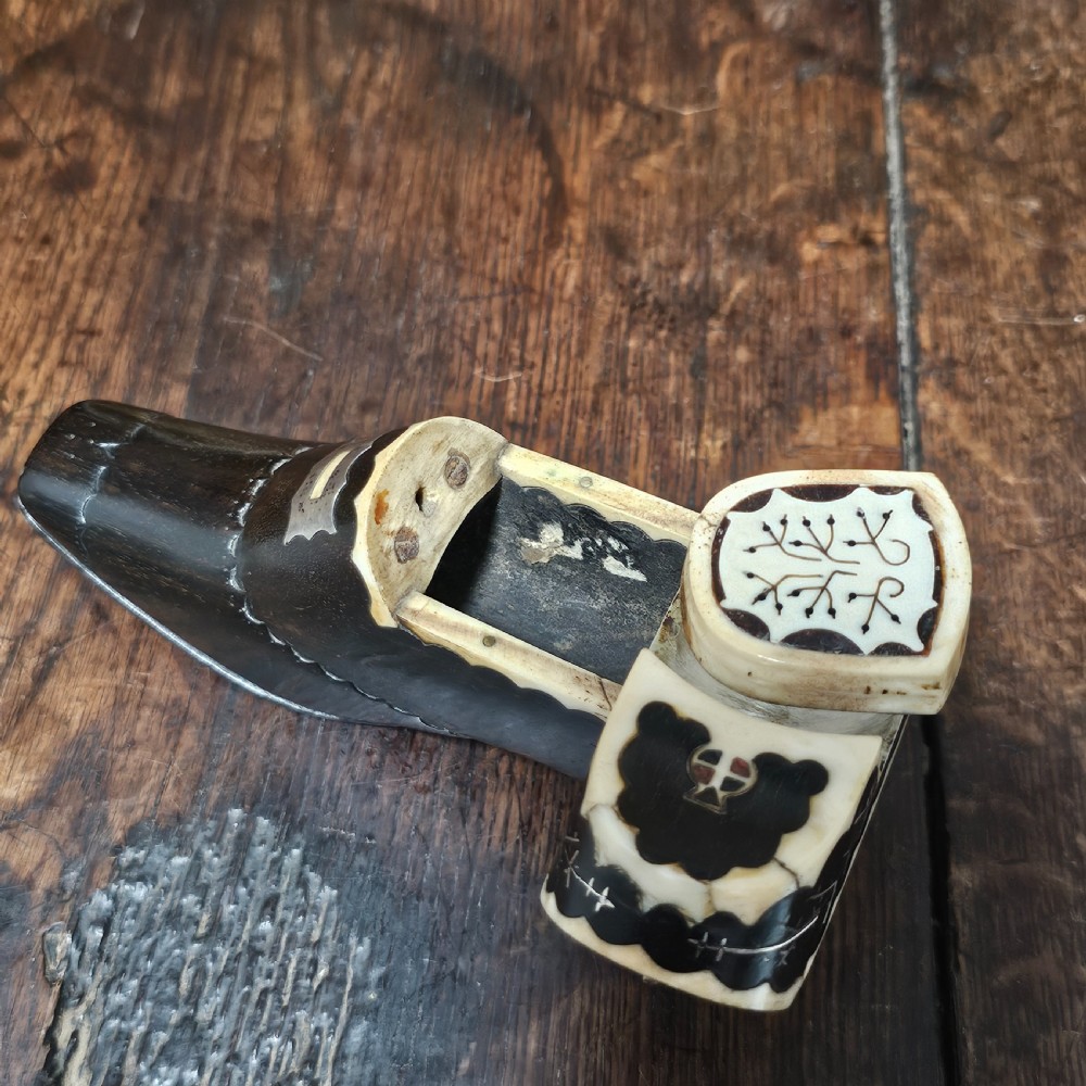 Very Fine & Very Large 19th-C Carved and Inlaid Treen Novelty Shoe Snuff/Tobacco Box View V