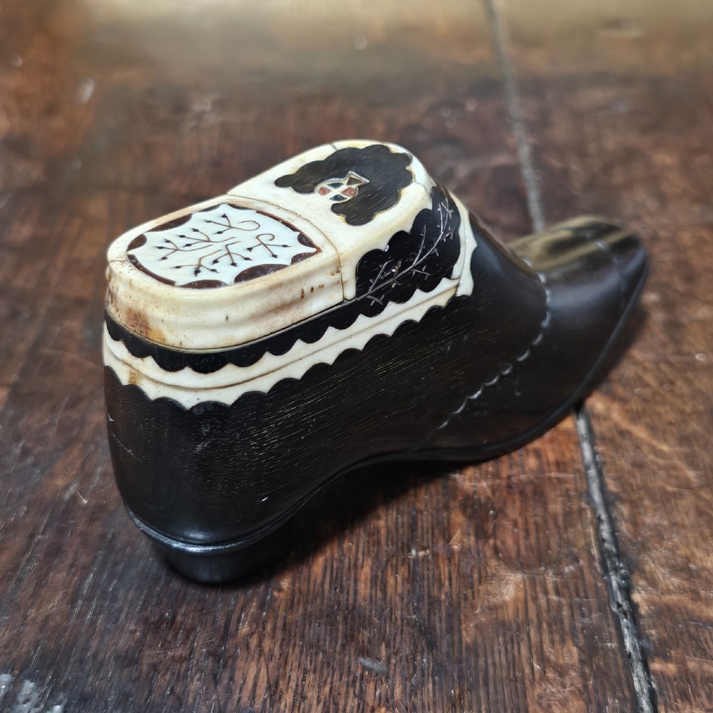 Very Fine & Very Large 19th-C Carved and Inlaid Treen Novelty Shoe Snuff/Tobacco Box View IX