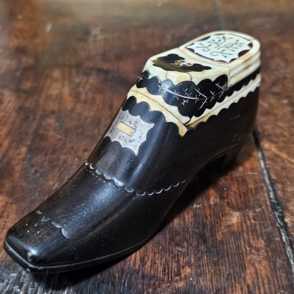 Very Fine & Very Large 19th-C Carved and Inlaid Treen Novelty Shoe Snuff/Tobacco Box View XV