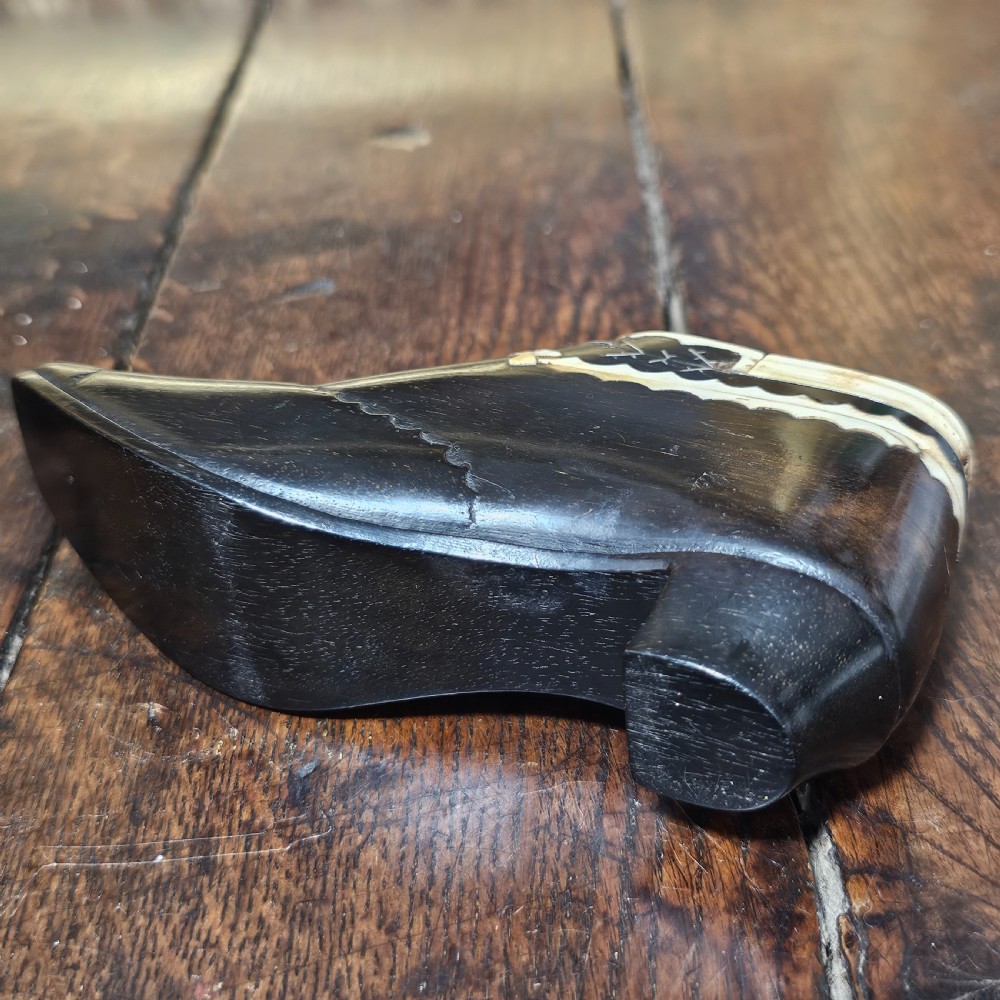 Very Fine & Very Large 19th-C Carved and Inlaid Treen Novelty Shoe Snuff/Tobacco Box View XVII
