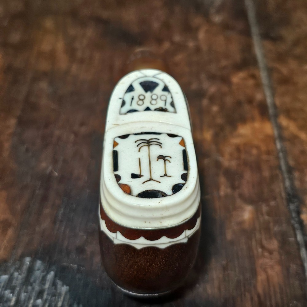Exquisite Rare Dated Very Large 19thc Inlaid Treen Novelty Snuff/Tobacco Box Formed as a Shoe View V