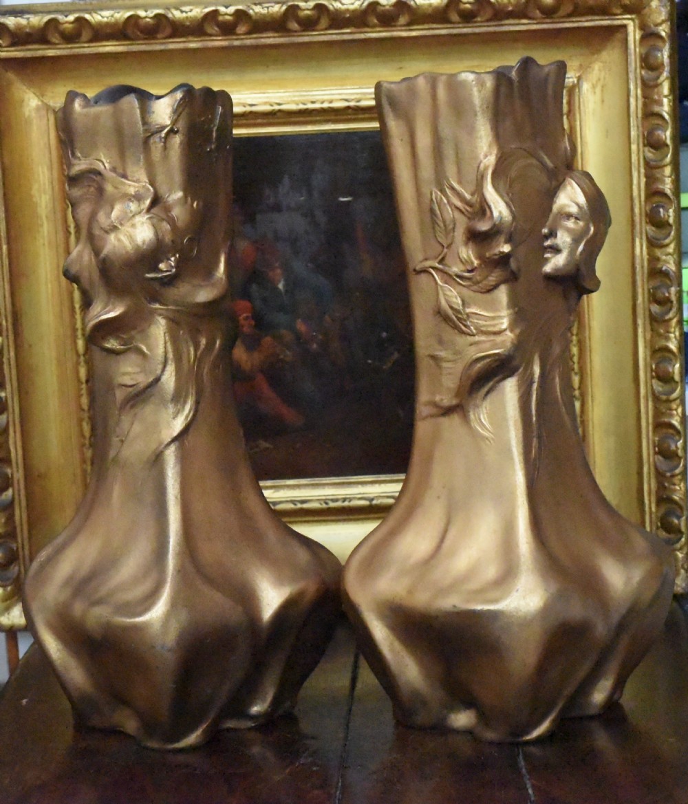 Stunning antique pair of circa 1900 bronzed art nouveau vases View VI
