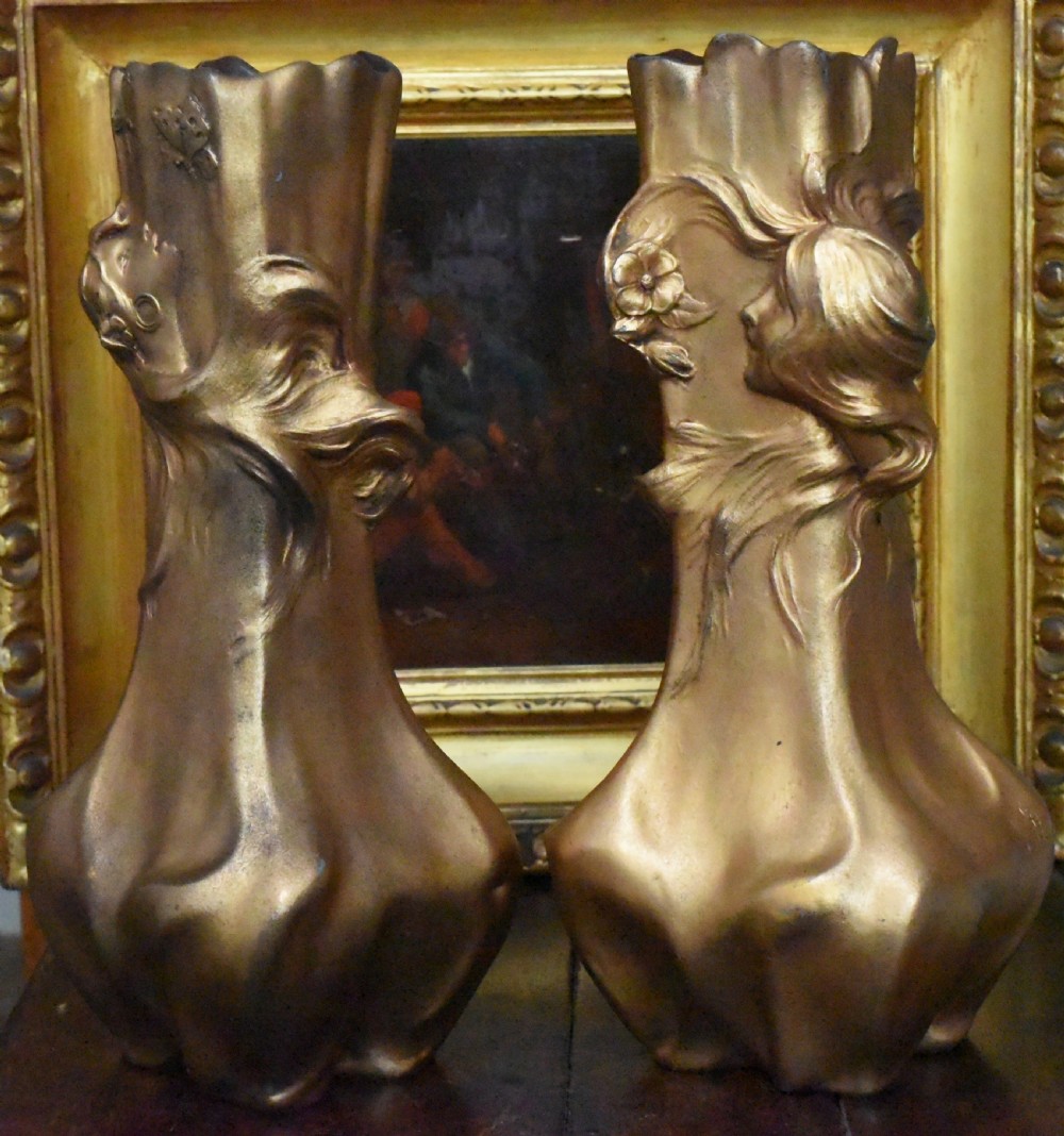 Stunning antique pair of circa 1900 bronzed art nouveau vases View VII