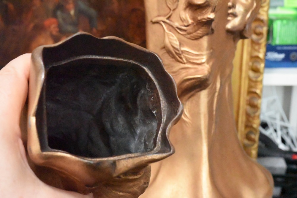 Stunning antique pair of circa 1900 bronzed art nouveau vases View X