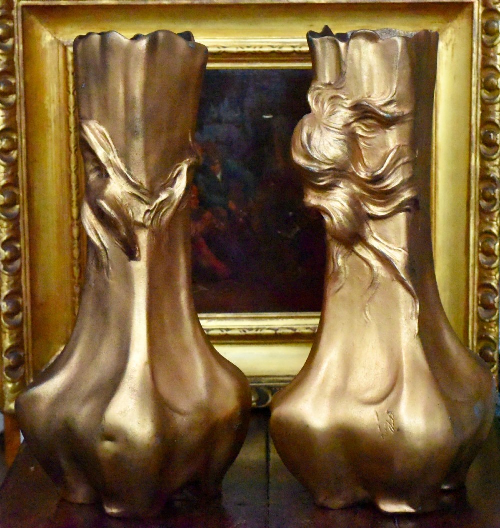 Stunning antique pair of circa 1900 bronzed art nouveau vases View XI