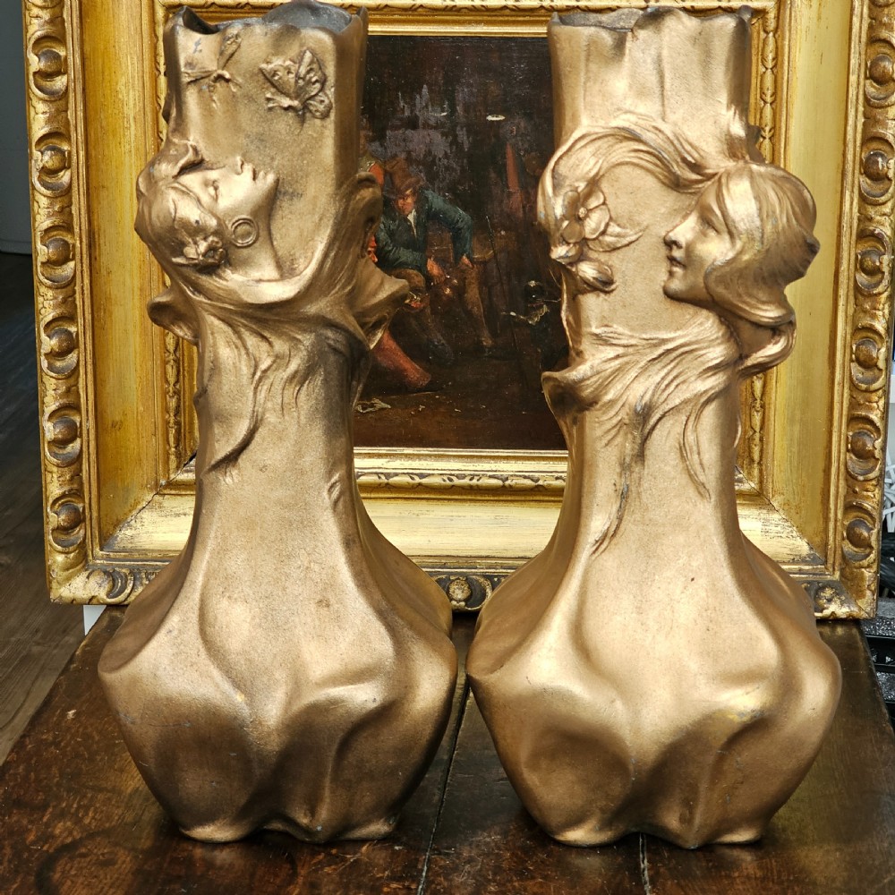 Stunning antique pair of circa 1900 bronzed art nouveau vases View XII