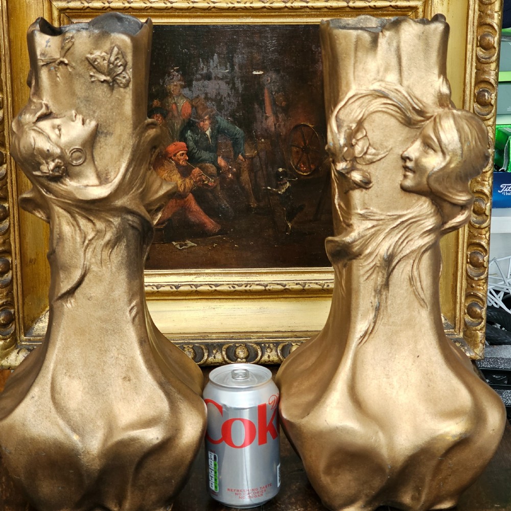 Stunning antique pair of circa 1900 bronzed art nouveau vases View XIII