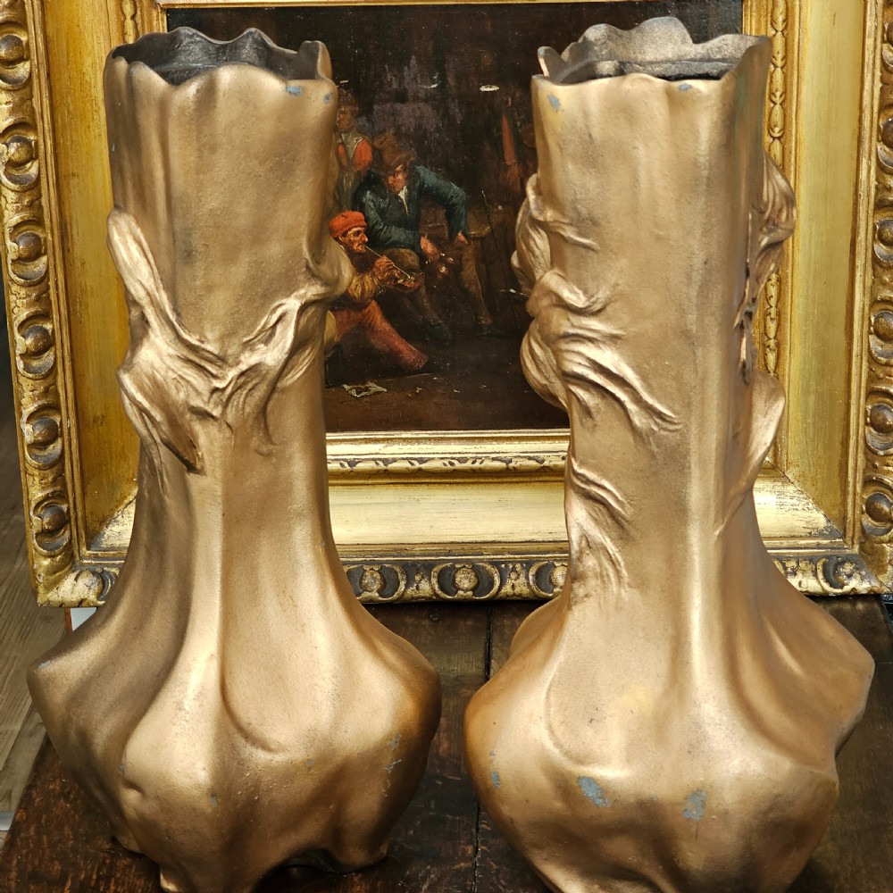 Stunning antique pair of circa 1900 bronzed art nouveau vases View XIV