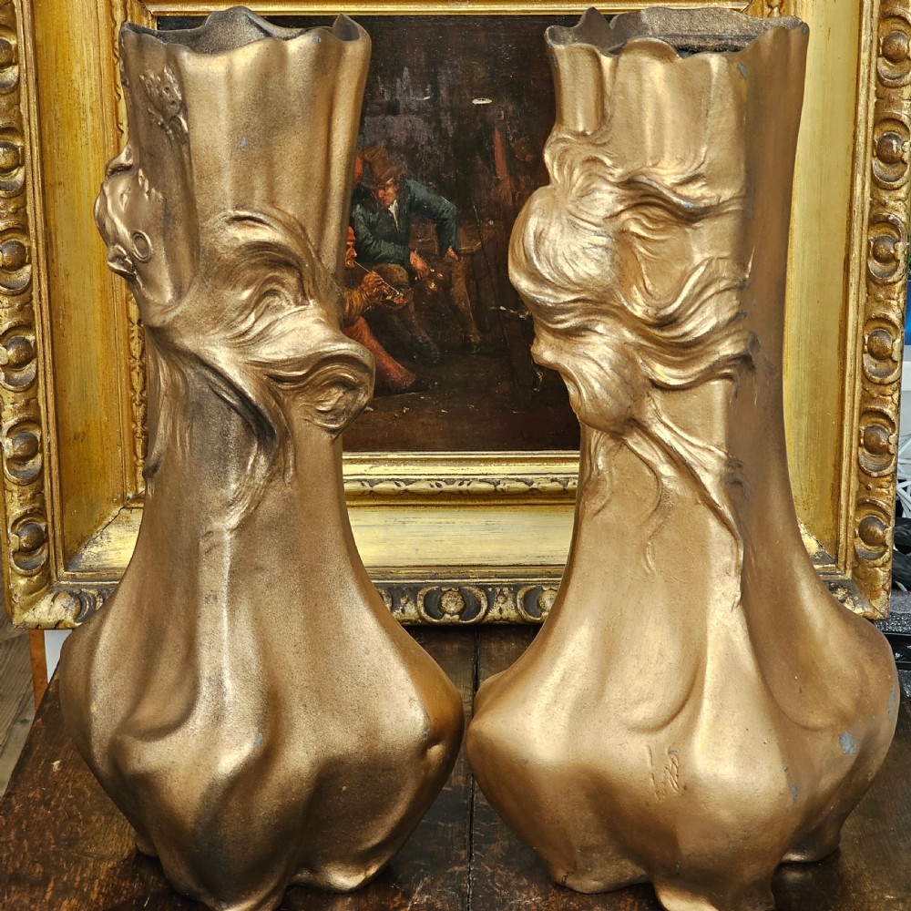 Stunning antique pair of circa 1900 bronzed art nouveau vases View XV