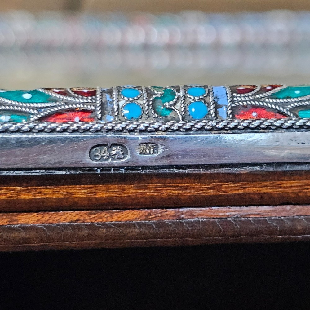 Fabulous Large 19thc Russian Silver & Enamel Frame with Embroidered Scene - Possibly Ivan Gubkin Silversmith View XI