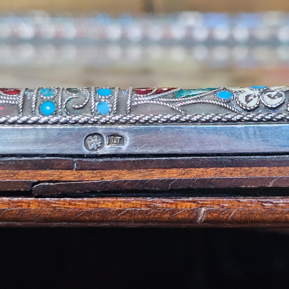 Fabulous Large 19thc Russian Silver & Enamel Frame with Embroidered Scene - Possibly Ivan Gubkin Silversmith View XV