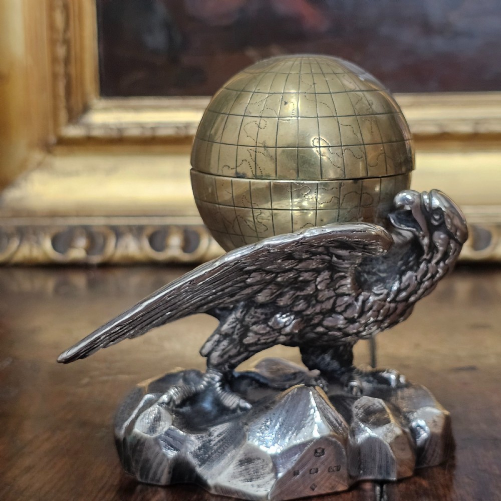 Fabulous 19thc Elkington & Co Electroplated and Brass Eagle & Globe Inkwell
