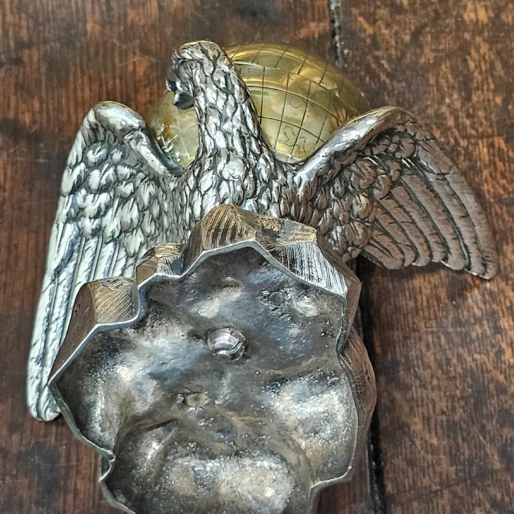 Fabulous 19thc Elkington & Co Electroplated and Brass Eagle & Globe Inkwell View III