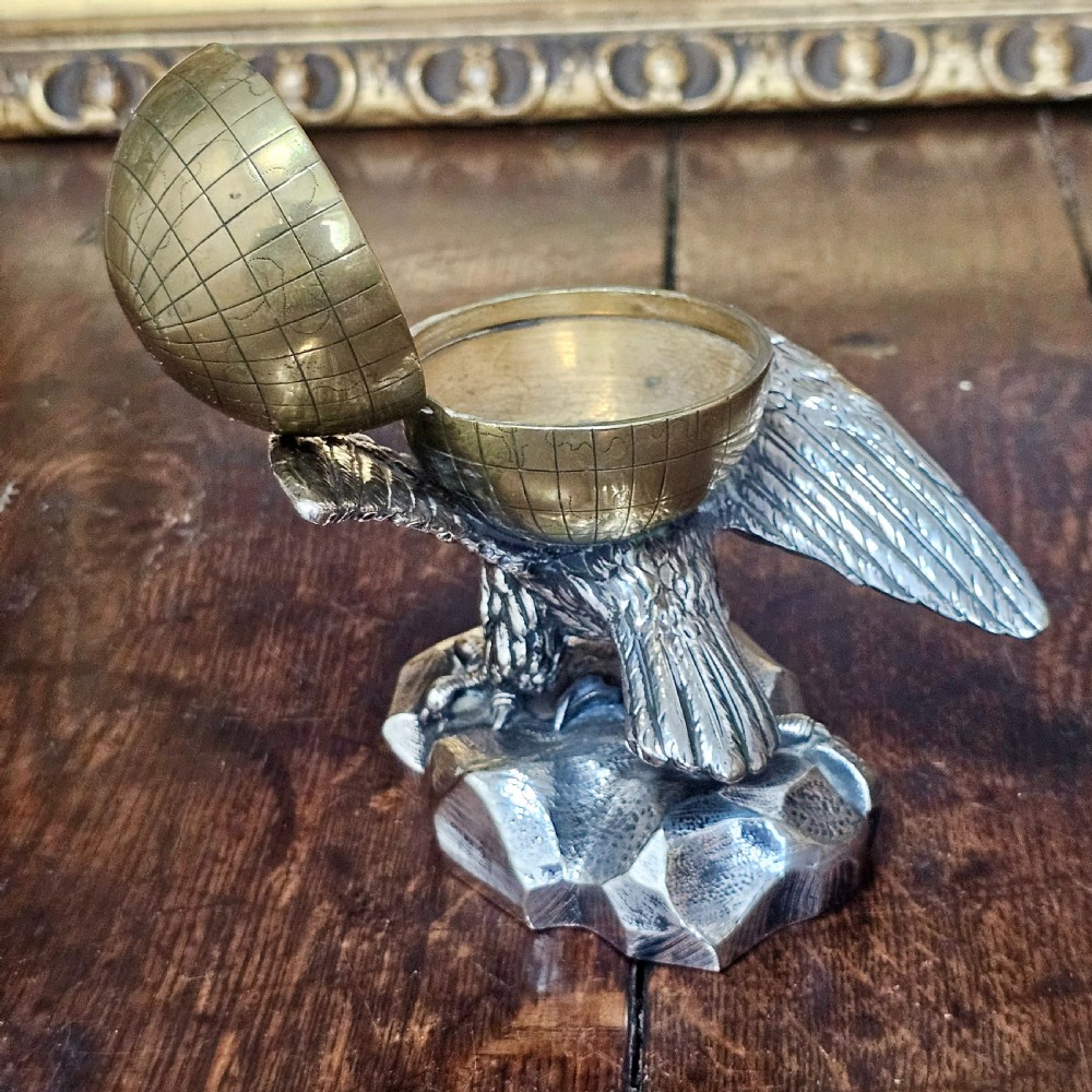 Fabulous 19thc Elkington & Co Electroplated and Brass Eagle & Globe Inkwell View V