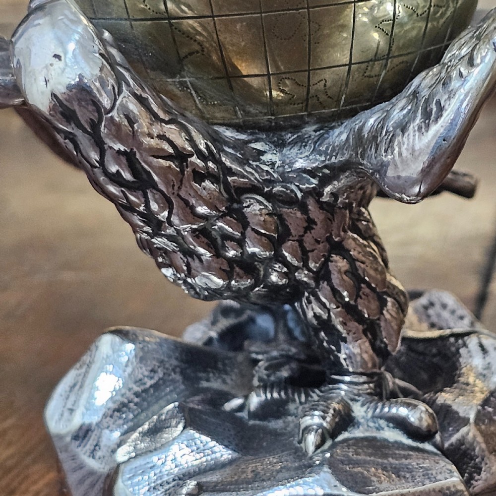 Fabulous 19thc Elkington & Co Electroplated and Brass Eagle & Globe Inkwell View VIII