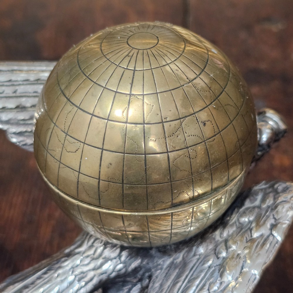 Fabulous 19thc Elkington & Co Electroplated and Brass Eagle & Globe Inkwell View XIII