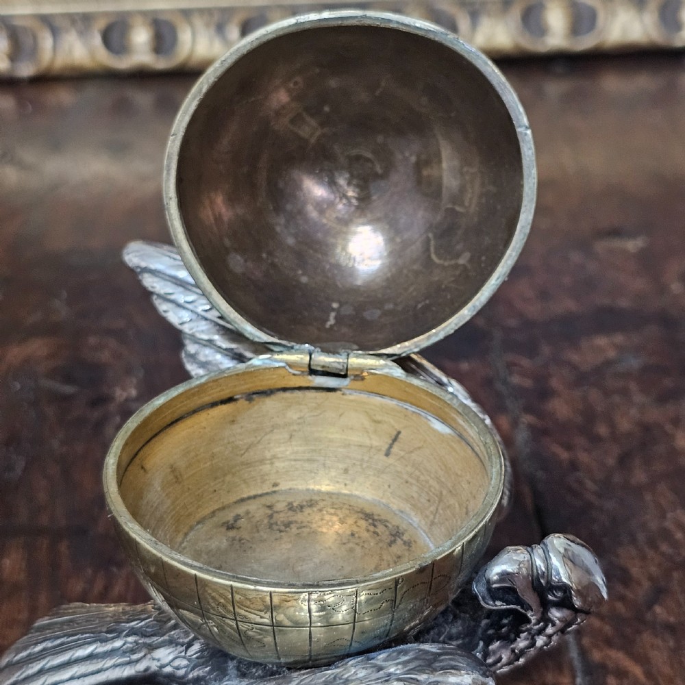 Fabulous 19thc Elkington & Co Electroplated and Brass Eagle & Globe Inkwell View XVI