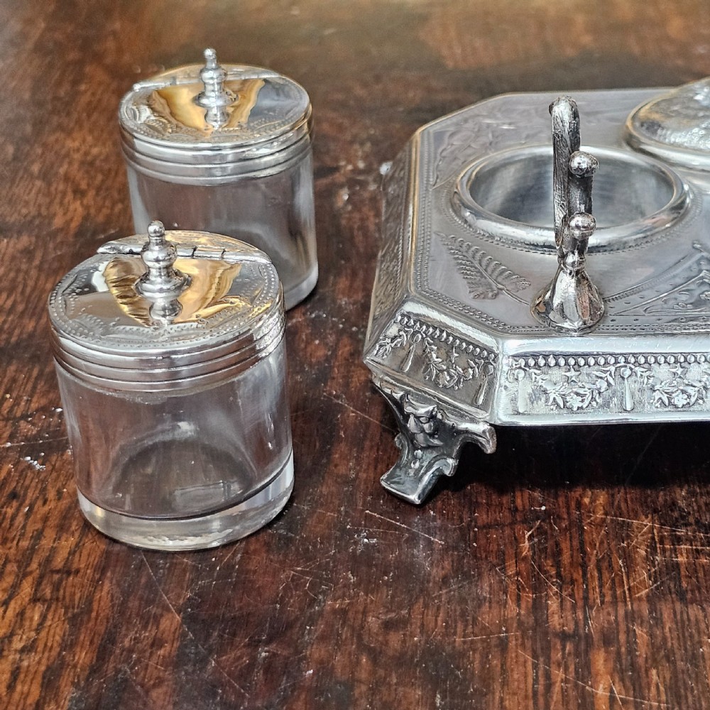 Superb James Deakin Silver Plated Stag Inkstand and Inkwells c1900 View V