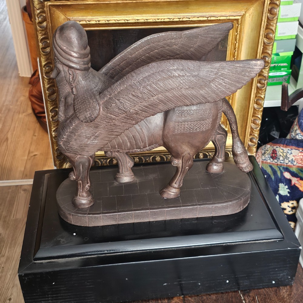 Very Large Rare Antique Bronzed Metal Human-headed winged lion (lamassu) Assyrian c1900