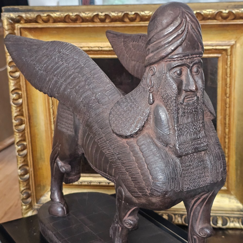 Very Large Rare Antique Bronzed Metal Human-headed winged lion (lamassu) Assyrian c1900 View V