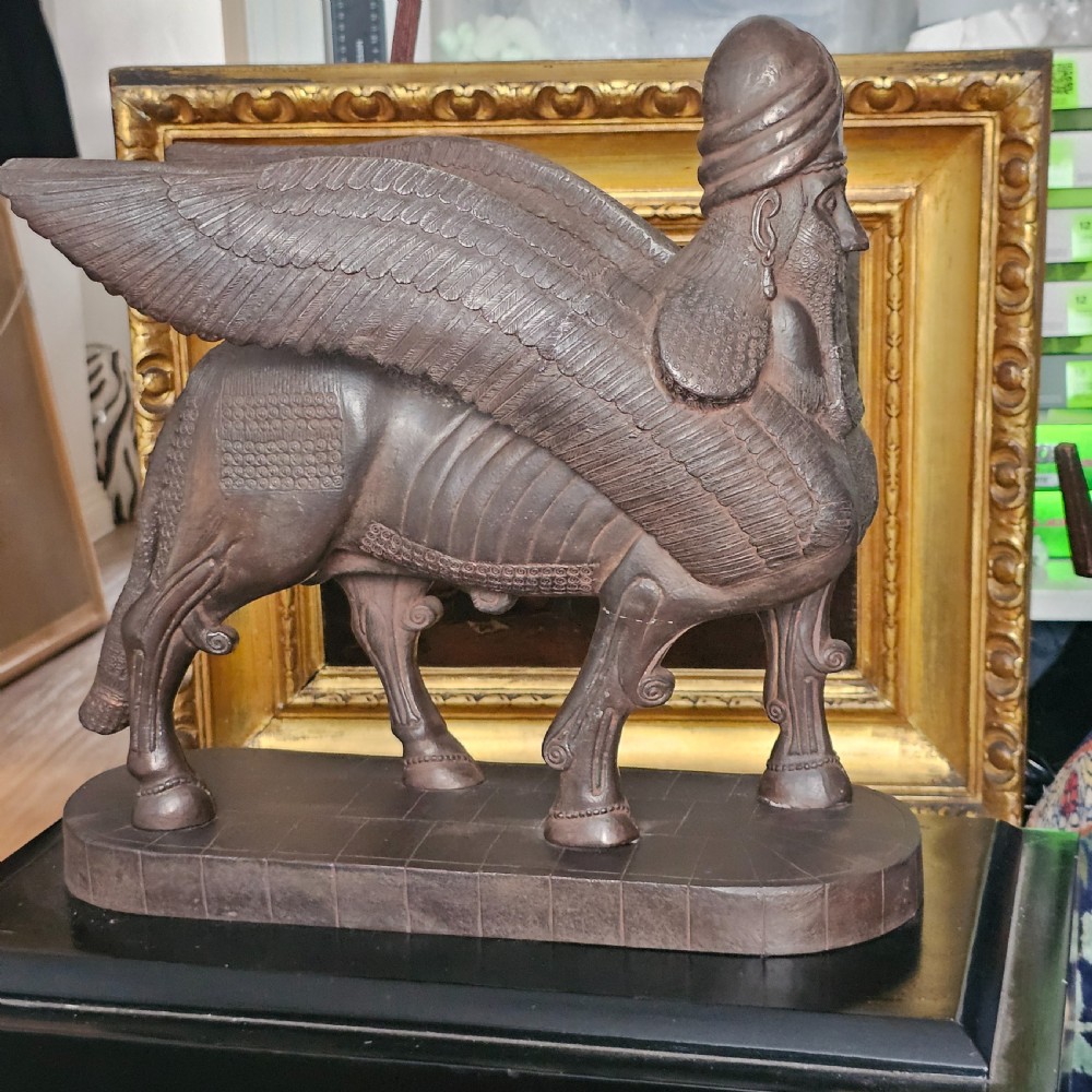 Very Large Rare Antique Bronzed Metal Human-headed winged lion (lamassu) Assyrian c1900 View VII