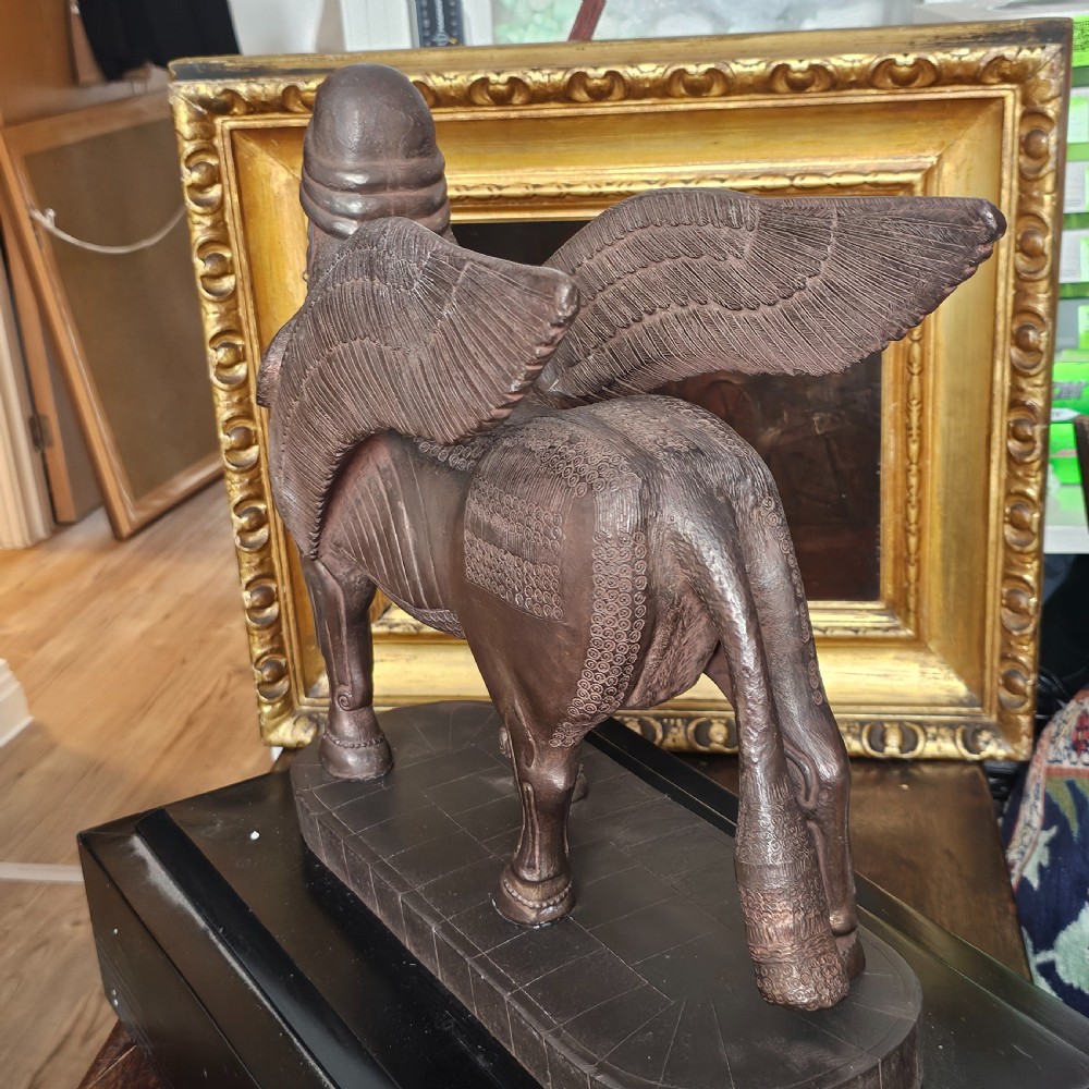 Very Large Rare Antique Bronzed Metal Human-headed winged lion (lamassu) Assyrian c1900 View VIII