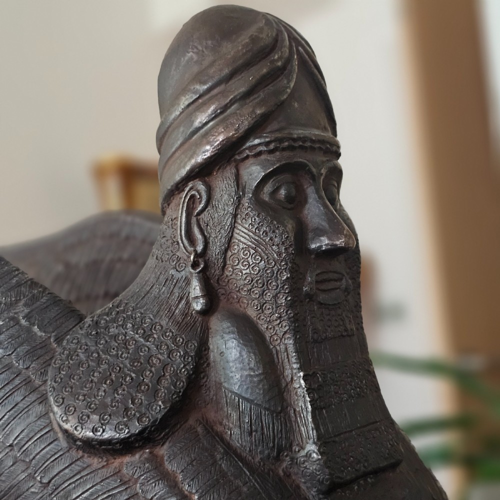 Very Large Rare Antique Bronzed Metal Human-headed winged lion (lamassu) Assyrian c1900 View IX