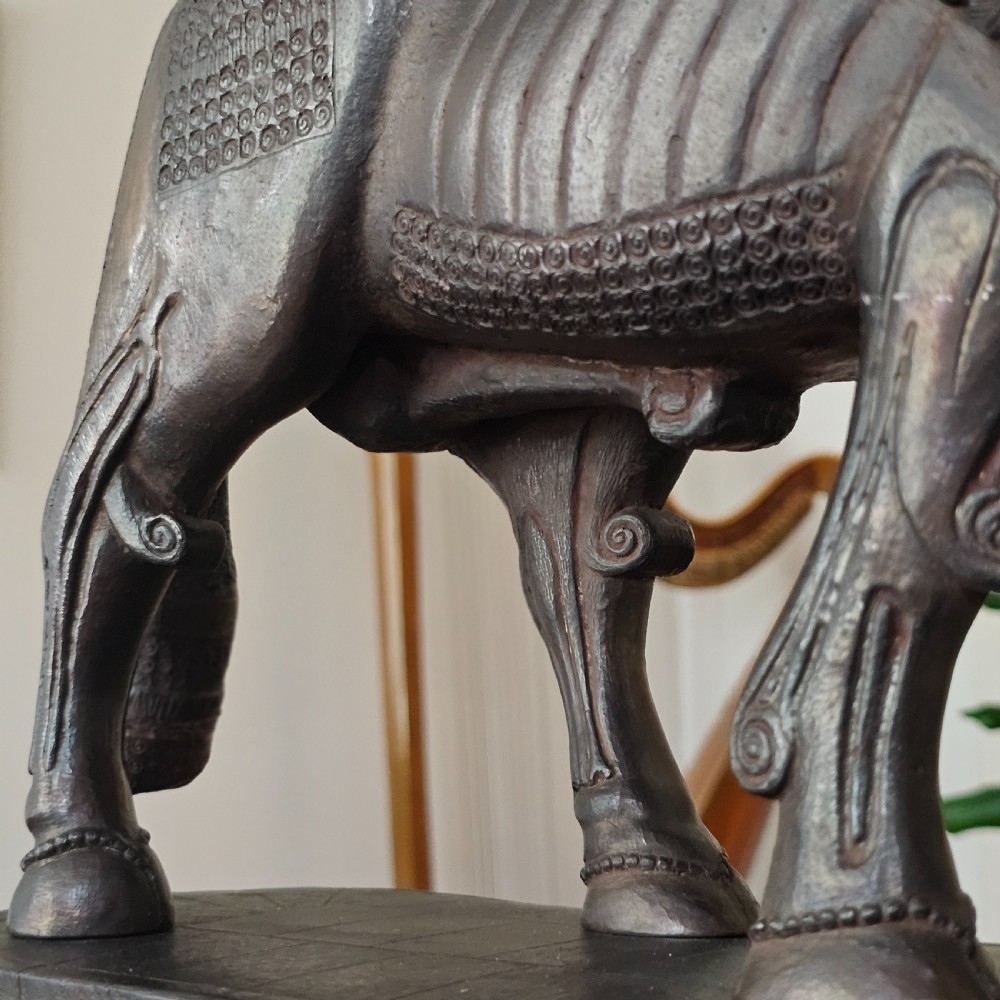 Very Large Rare Antique Bronzed Metal Human-headed winged lion (lamassu) Assyrian c1900 View X