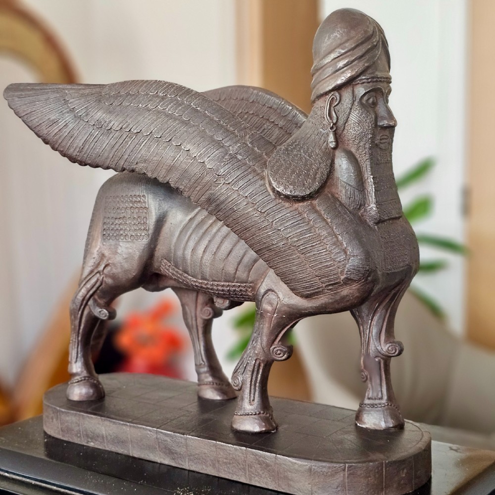 Very Large Rare Antique Bronzed Metal Human-headed winged lion (lamassu) Assyrian c1900 View XIII
