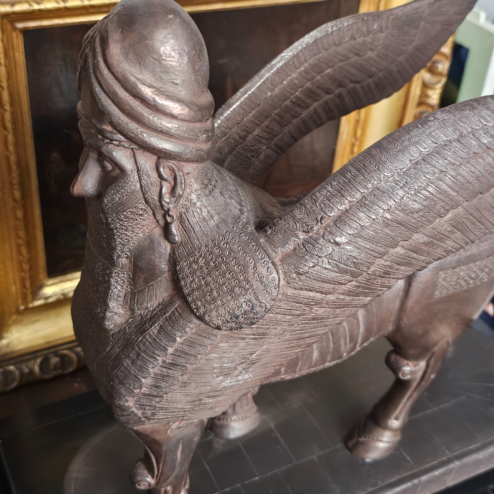 Very Large Rare Antique Bronzed Metal Human-headed winged lion (lamassu) Assyrian c1900 View XIV