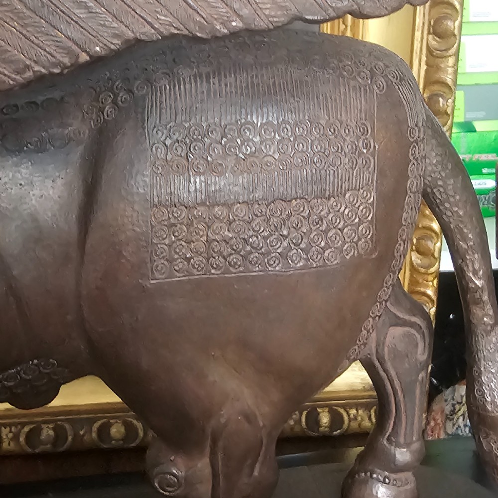 Very Large Rare Antique Bronzed Metal Human-headed winged lion (lamassu) Assyrian c1900 View XV