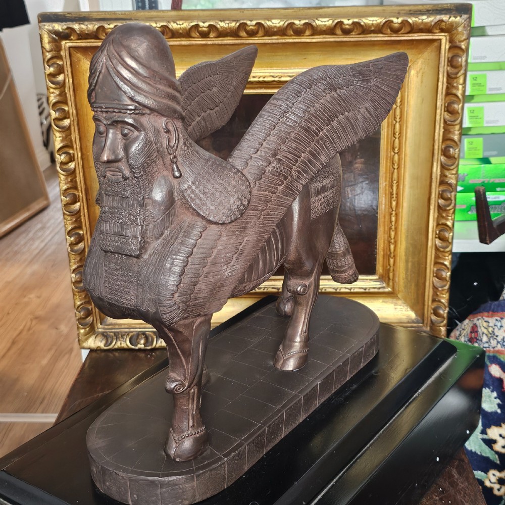 Very Large Rare Antique Bronzed Metal Human-headed winged lion (lamassu) Assyrian c1900 View XVII
