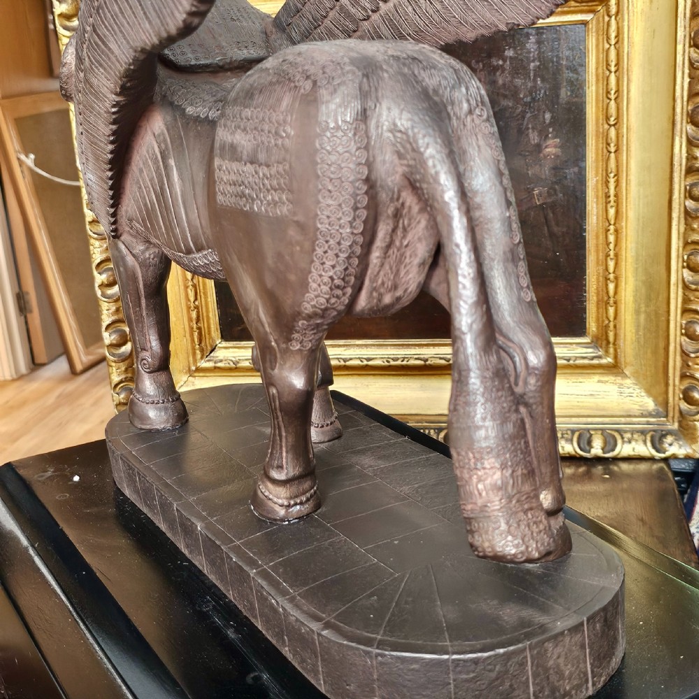 Very Large Rare Antique Bronzed Metal Human-headed winged lion (lamassu) Assyrian c1900 View XVIII