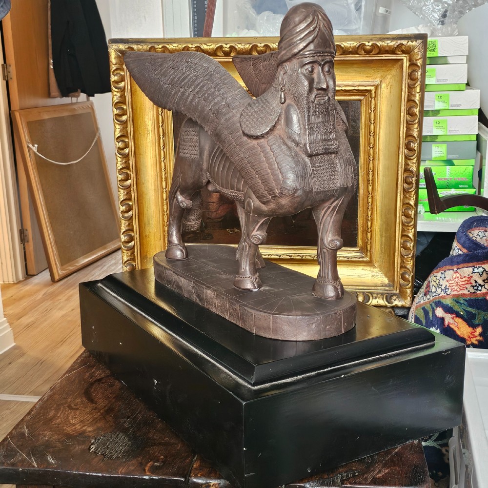 Very Large Rare Antique Bronzed Metal Human-headed winged lion (lamassu) Assyrian c1900 View XXI