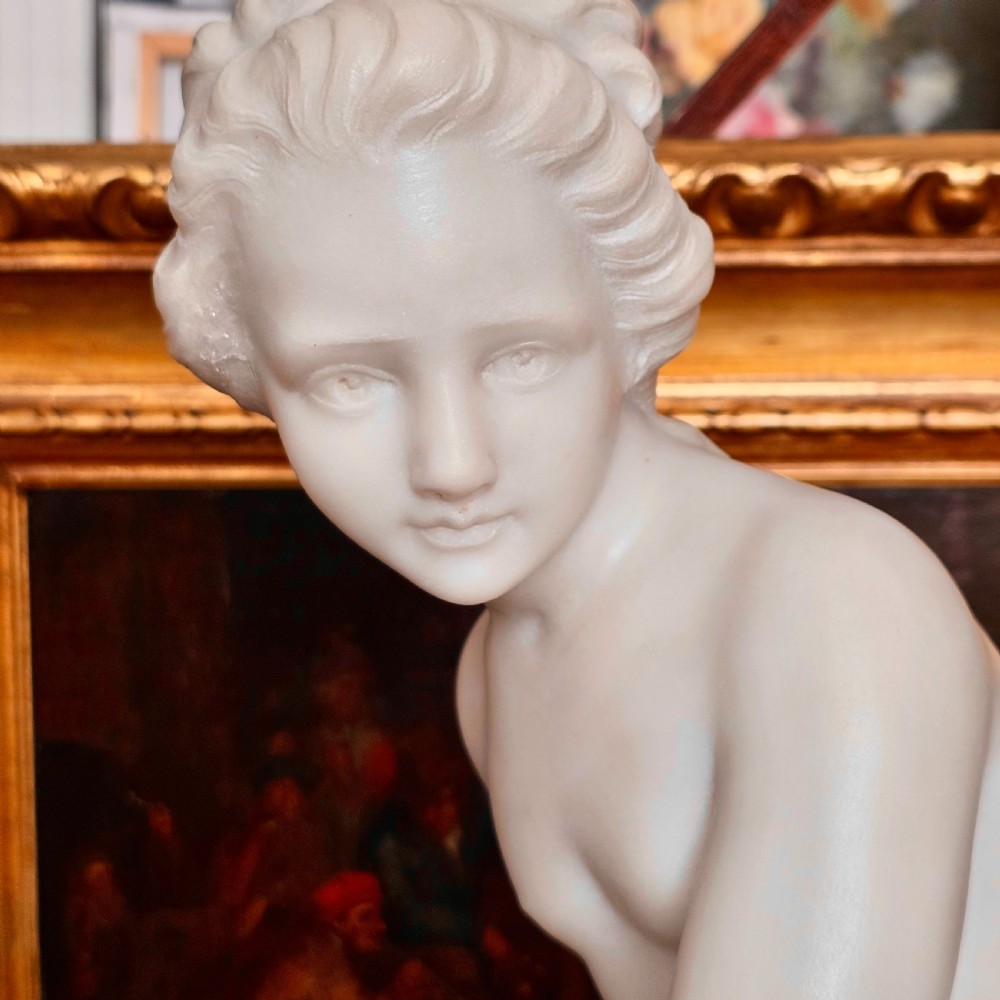 Very Fine 50.5cm 19thc Carved White Marble Figure, Jeune Dianne, after the 18thc Original, signed FALCONET View XI