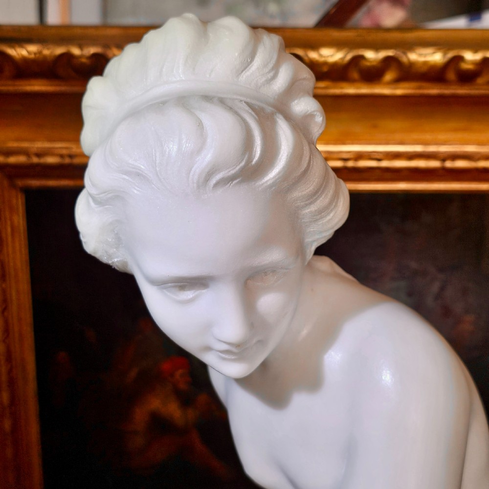 Very Fine 50.5cm 19thc Carved White Marble Figure, Jeune Dianne, after the 18thc Original, signed FALCONET View XIX