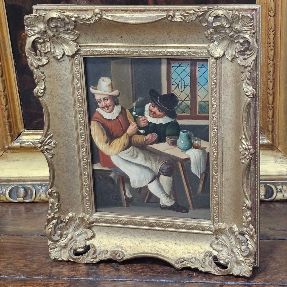 Fine 19thc Oil Painting on Copper/Tin Inn Scene
