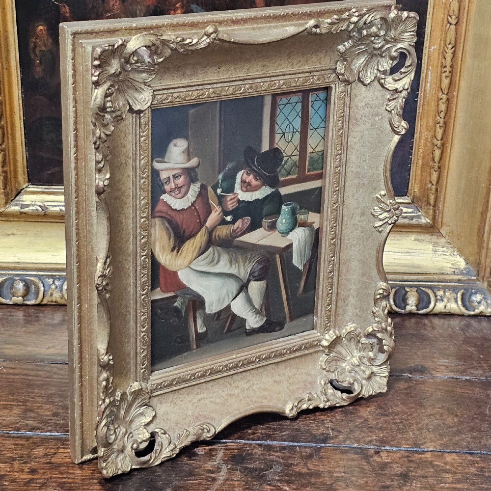 Fine 19thc Oil Painting on Copper/Tin Inn Scene View II