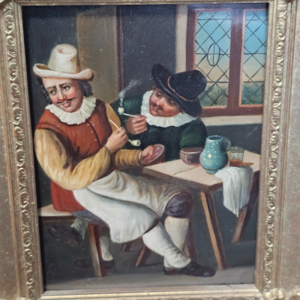 Fine 19thc Oil Painting on Copper/Tin Inn Scene View III