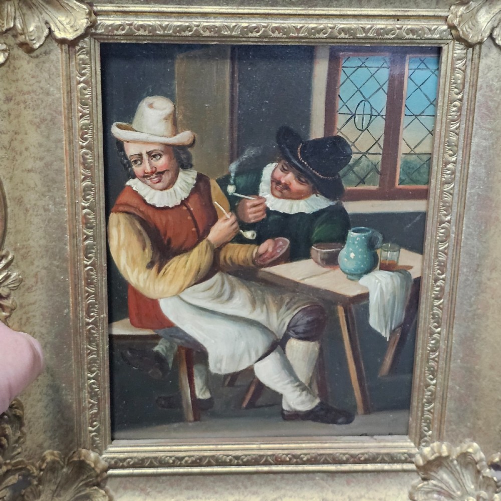 Fine 19thc Oil Painting on Copper/Tin Inn Scene View V