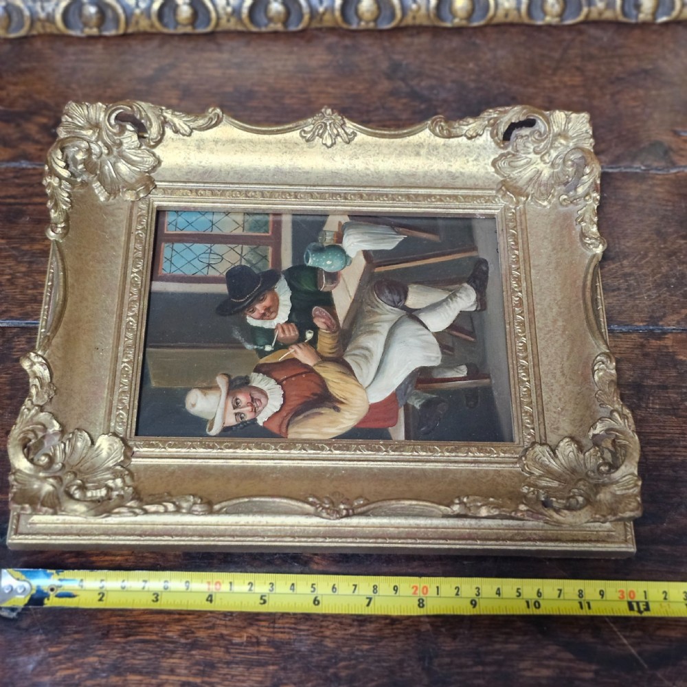Fine 19thc Oil Painting on Copper/Tin Inn Scene View VII