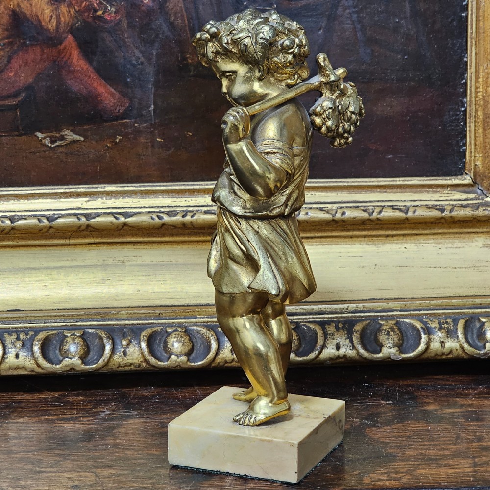 Good Quality 19Th Century Gilded Bronze Cherub 22cm View II