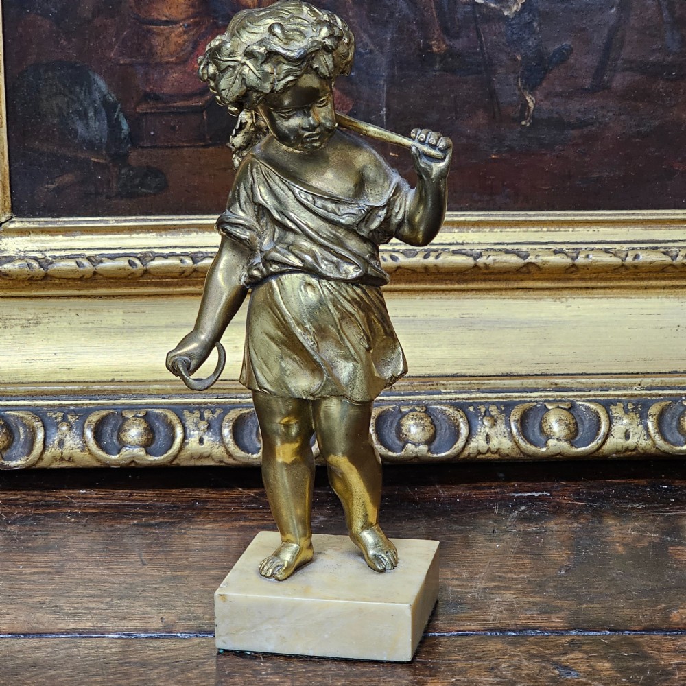 Good Quality 19Th Century Gilded Bronze Cherub 22cm View IV