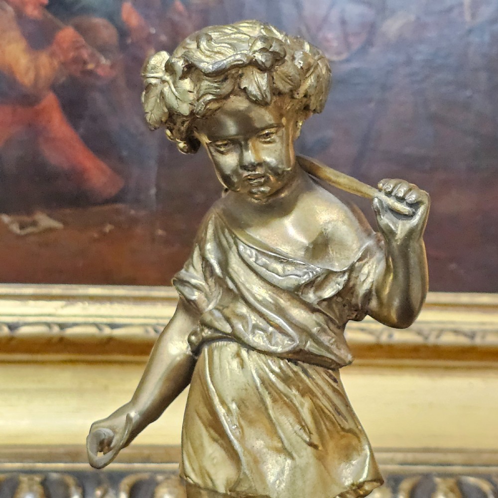 Good Quality 19Th Century Gilded Bronze Cherub 22cm View V