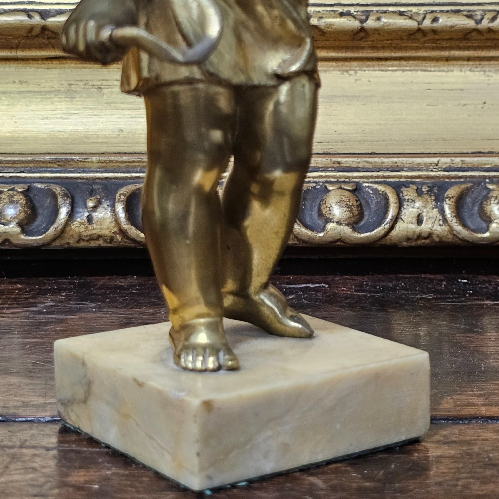 Good Quality 19Th Century Gilded Bronze Cherub 22cm View VI