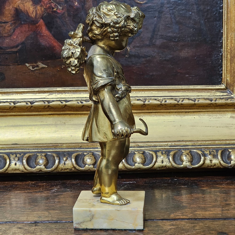 Good Quality 19Th Century Gilded Bronze Cherub 22cm View VIII