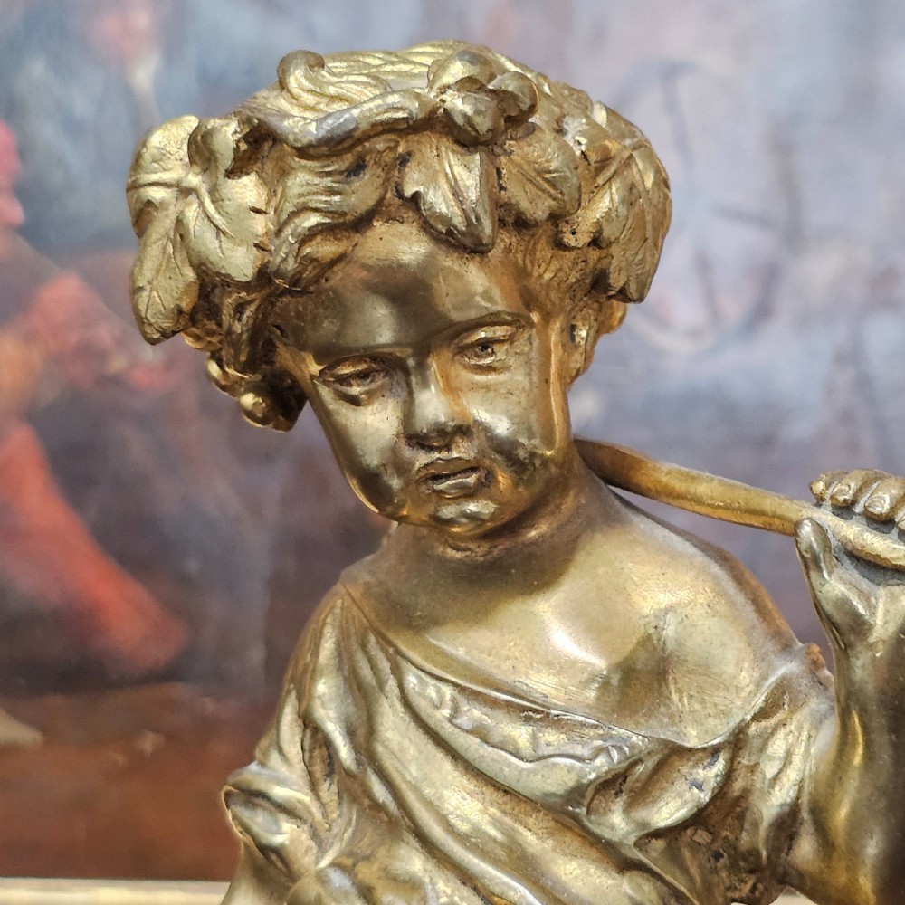 Good Quality 19Th Century Gilded Bronze Cherub 22cm View IX