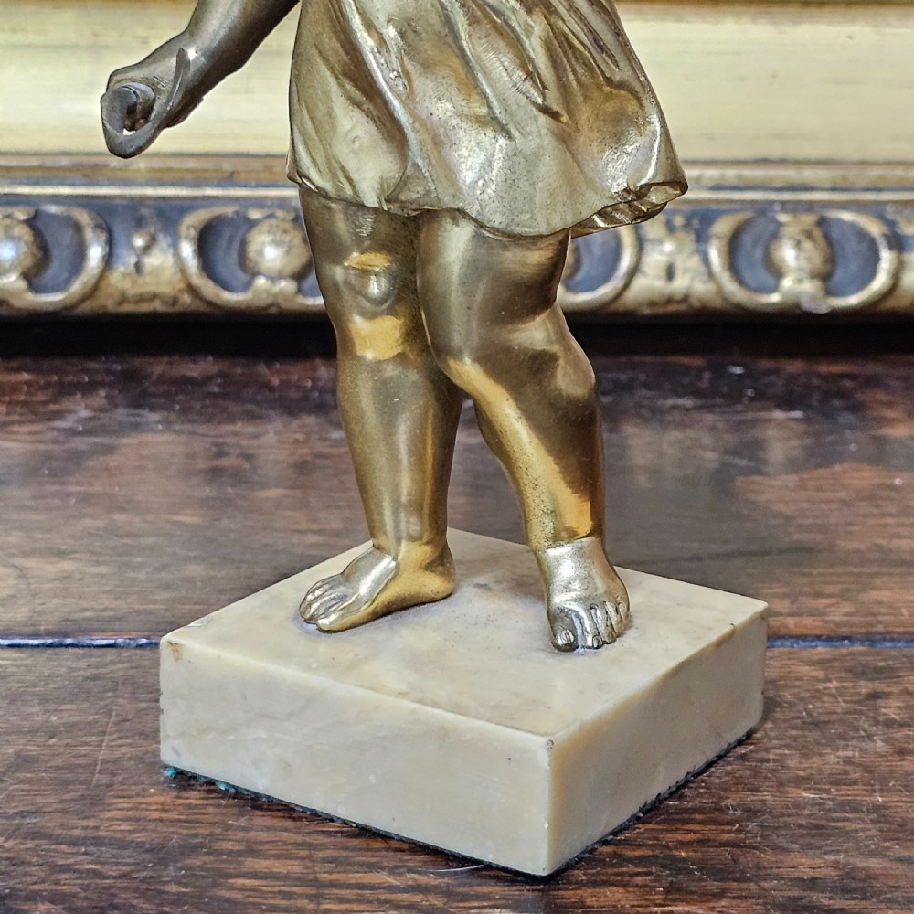 Good Quality 19Th Century Gilded Bronze Cherub 22cm View X