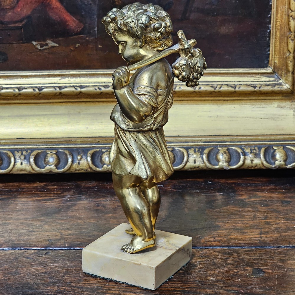 Good Quality 19Th Century Gilded Bronze Cherub 22cm View XI