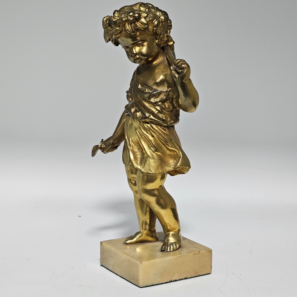Good Quality 19Th Century Gilded Bronze Cherub 22cm View XII